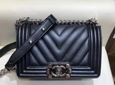 Small Boy Chanel Handbag Black Lambskin Resin and Silver Metal