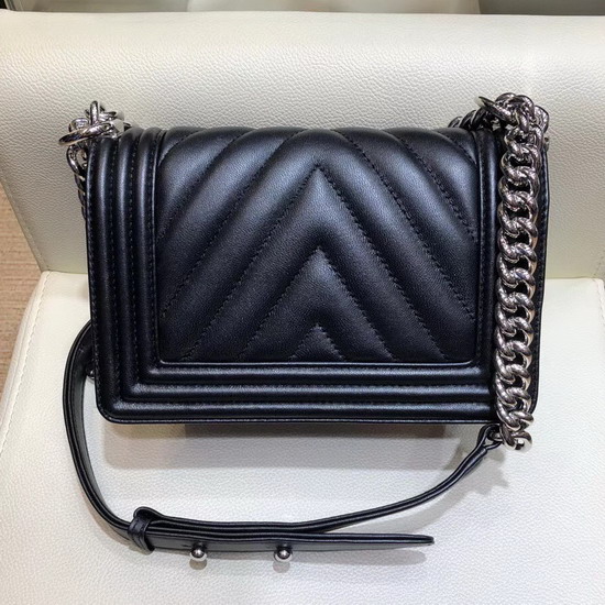 Small Boy Chanel Handbag Black Lambskin Resin and Silver Metal