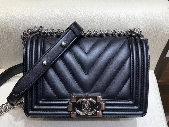 Small Boy Chanel Handbag Black Lambskin Resin and Silver Metal