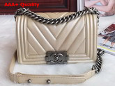 Small Boy Chanel Handbag Chevron Caviar Calfskin Beige Replica