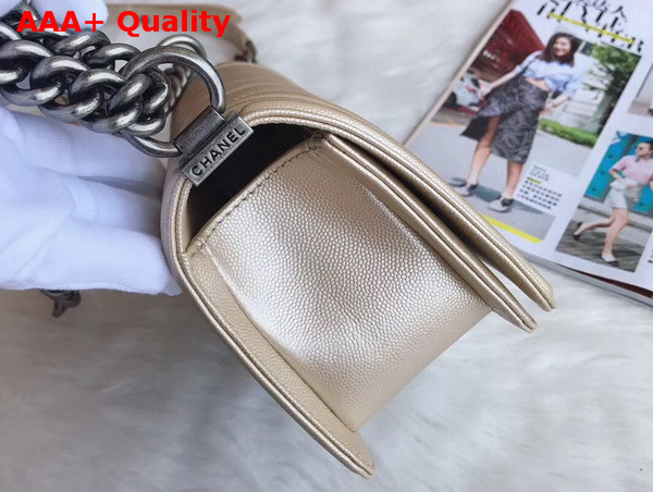 Small Boy Chanel Handbag Chevron Caviar Calfskin Beige Replica