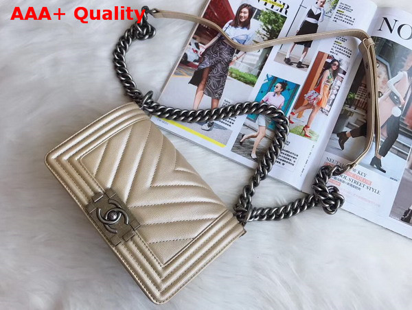 Small Boy Chanel Handbag Chevron Caviar Calfskin Beige Replica