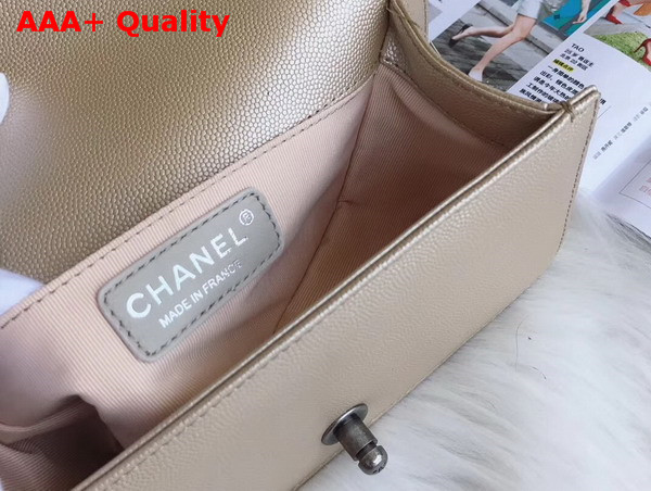 Small Boy Chanel Handbag Chevron Caviar Calfskin Beige Replica