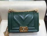 Small Boy Chanel Handbag Green Calfskin and Gold Tone Metal A67085