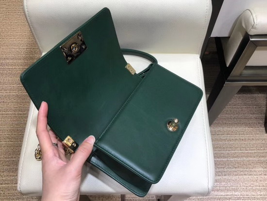 Small Boy Chanel Handbag Green Calfskin and Gold Tone Metal A67085