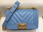 Small Boy Chanel Handbag Light Blue Lambskin Gold Hardware