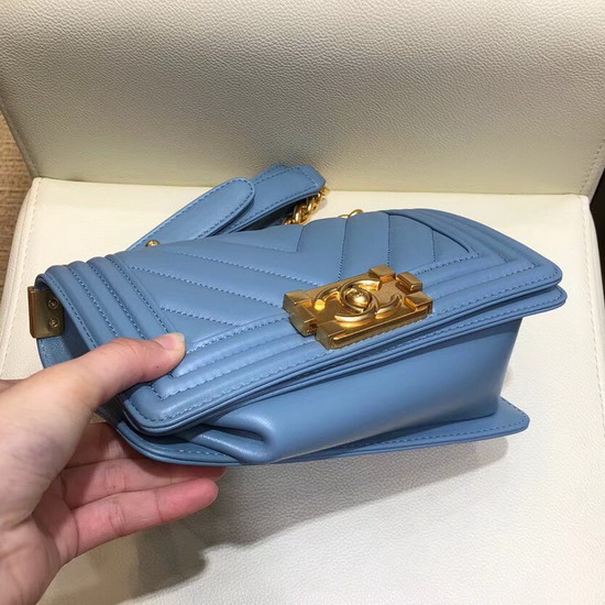 Small Boy Chanel Handbag Light Blue Lambskin Gold Hardware