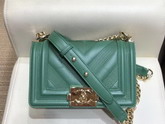 Small Boy Chanel Handbag Light Green Calfskin and Gold Tone Metal A67085