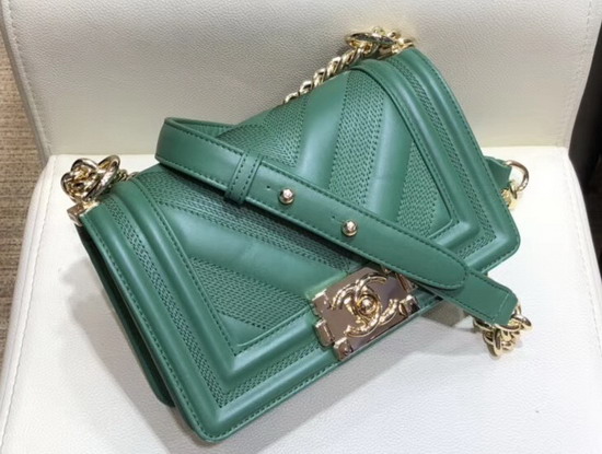 Small Boy Chanel Handbag Light Green Calfskin and Gold Tone Metal A67085