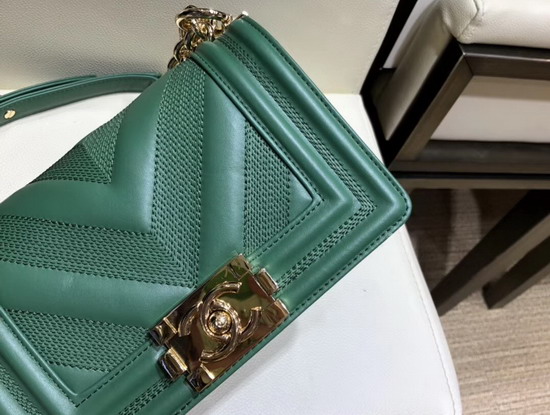 Small Boy Chanel Handbag Light Green Calfskin and Gold Tone Metal A67085