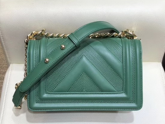 Small Boy Chanel Handbag Light Green Calfskin and Gold Tone Metal A67085