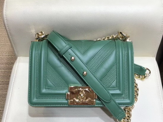 Small Boy Chanel Handbag Light Green Calfskin and Gold Tone Metal A67085