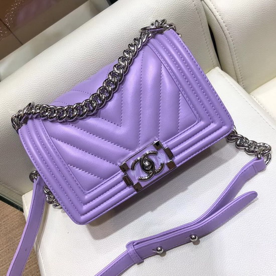 Small Boy Chanel Handbag Light Purple Lambskin Resin and Silver Metal