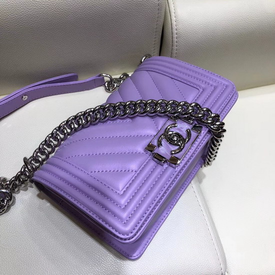 Small Boy Chanel Handbag Light Purple Lambskin Resin and Silver Metal