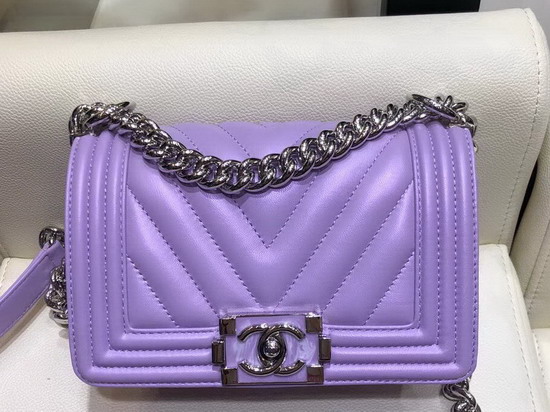 Small Boy Chanel Handbag Light Purple Lambskin Resin and Silver Metal