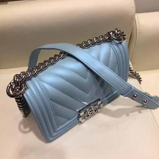 Small Boy Chanel Handbag Pearl Blue Lambskin Resin and Silver Metal