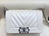 Small Boy Chanel Handbag Pearl White Lambskin Resin and Silver Metal