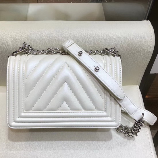 Small Boy Chanel Handbag Pearl White Lambskin Resin and Silver Metal