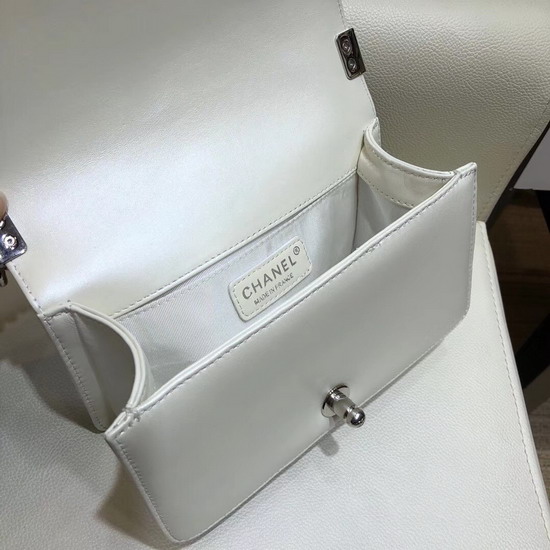 Small Boy Chanel Handbag Pearl White Lambskin Resin and Silver Metal