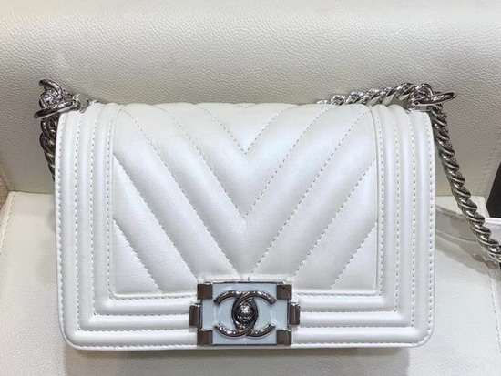 Small Boy Chanel Handbag Pearl White Lambskin Resin and Silver Metal