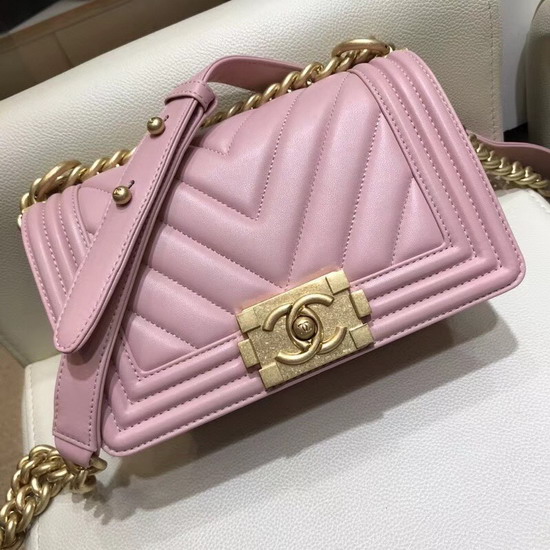 Small Boy Chanel Handbag Pink Lambskin Gold Hardware