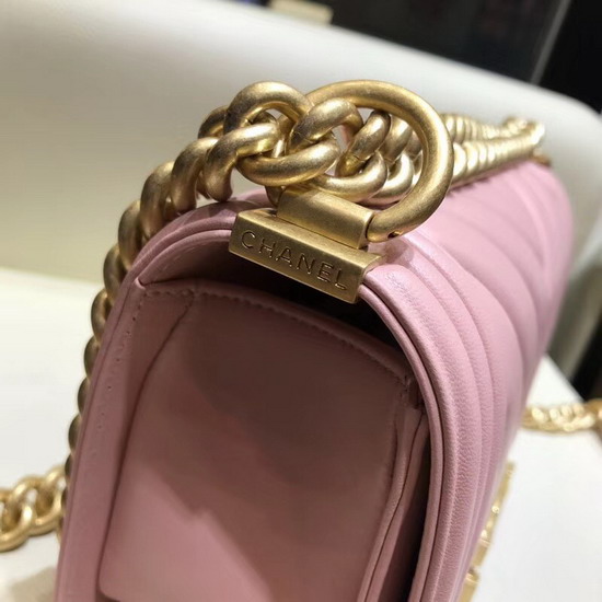 Small Boy Chanel Handbag Pink Lambskin Gold Hardware