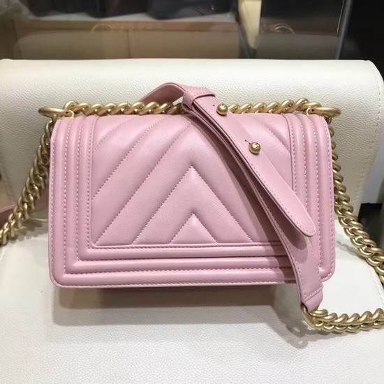 Small Boy Chanel Handbag Pink Lambskin Gold Hardware