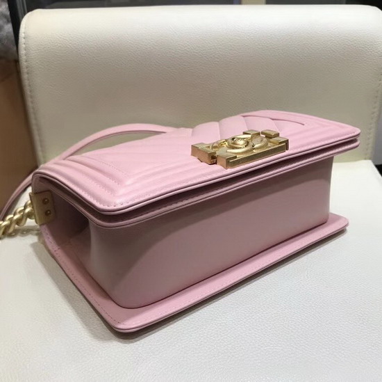 Small Boy Chanel Handbag Pink Lambskin Gold Hardware