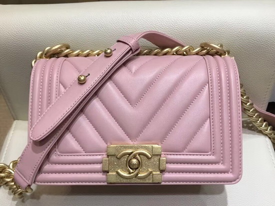 Small Boy Chanel Handbag Pink Lambskin Gold Hardware