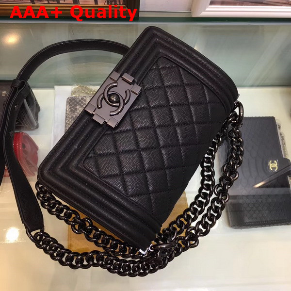 Small Boy Chanel Handbag in Black Caviar Calfskin with Black Hardware Replica