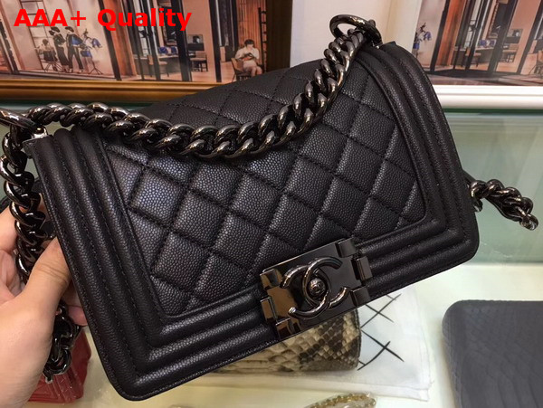 Small Boy Chanel Handbag in Black Caviar Calfskin with Black Hardware Replica