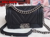 Small Boy Chanel Handbag in Black Chevron Caviar Calfskin Silver Hardware Replica