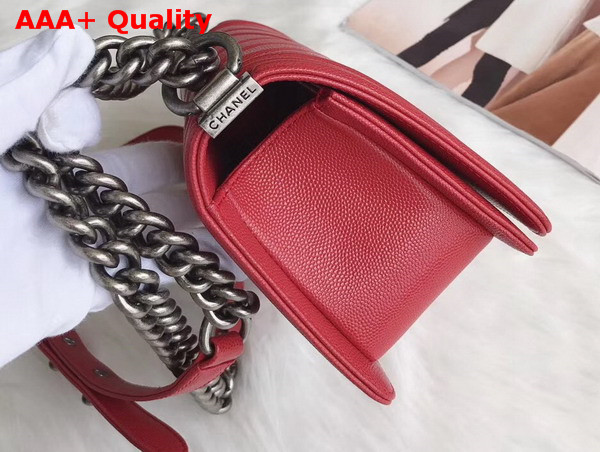 Small Boy Chanel Handbag in Red Chevron Caviar Calfskin Replica