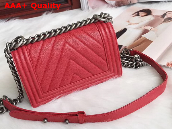 Small Boy Chanel Handbag in Red Chevron Caviar Calfskin Replica