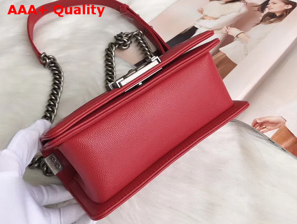 Small Boy Chanel Handbag in Red Chevron Caviar Calfskin Replica