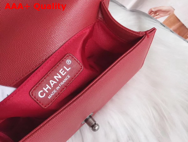 Small Boy Chanel Handbag in Red Chevron Caviar Calfskin Replica