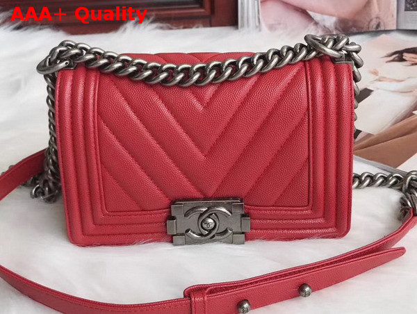 Small Boy Chanel Handbag in Red Chevron Caviar Calfskin Replica