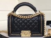 Small Boy Chanel Handbag with Top Handle Black Lambskin