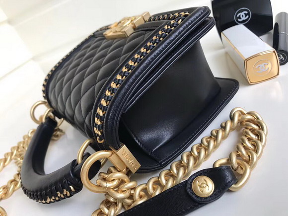 Small Boy Chanel Handbag with Top Handle Black Lambskin