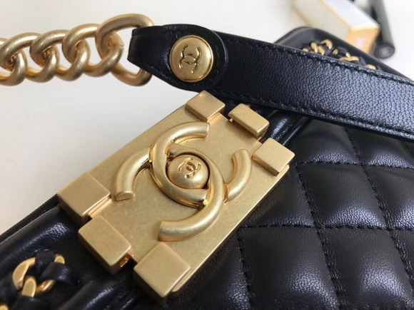 Small Boy Chanel Handbag with Top Handle Black Lambskin