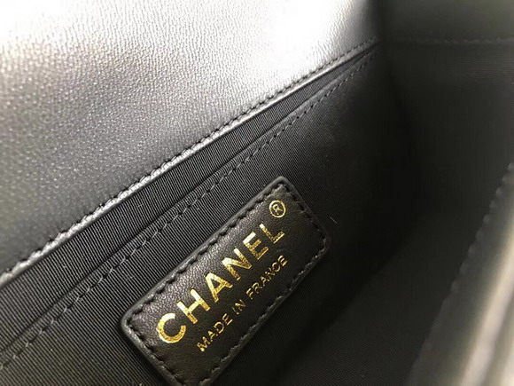 Small Boy Chanel Handbag with Top Handle Black Lambskin