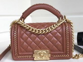 Small Boy Chanel Handbag with Top Handle Light Brown Lambskin