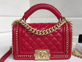 Small Boy Chanel Handbag with Top Handle Red Lambskin