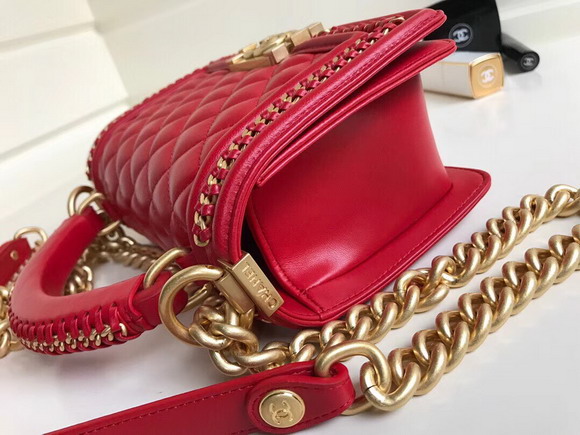 Small Boy Chanel Handbag with Top Handle Red Lambskin