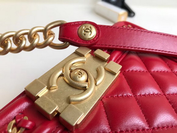 Small Boy Chanel Handbag with Top Handle Red Lambskin