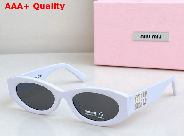 Miu Miu Logo Oval Sunglasses in White Replica