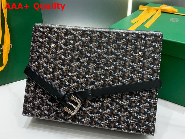 Goyard 8 Watch Case Black Goyardine Canvas and Clamecy Cowhide Replica