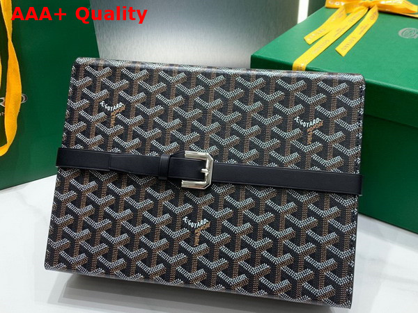 Goyard 8 Watch Case Black Goyardine Canvas and Clamecy Cowhide Replica