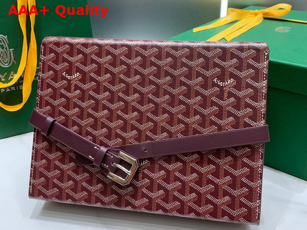 Goyard 8 Watch Case Burgundy Goyardine Canvas and Clamecy Cowhide Replica