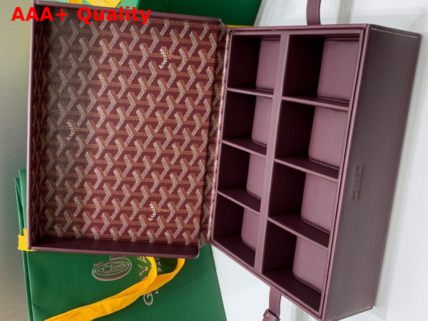 Goyard 8 Watch Case Burgundy Goyardine Canvas and Clamecy Cowhide Replica